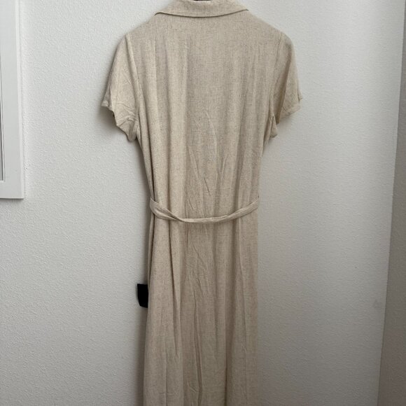Lulus Italian Summer Beige Linen Midi Dress Size M NWT - Picture 6 of 6